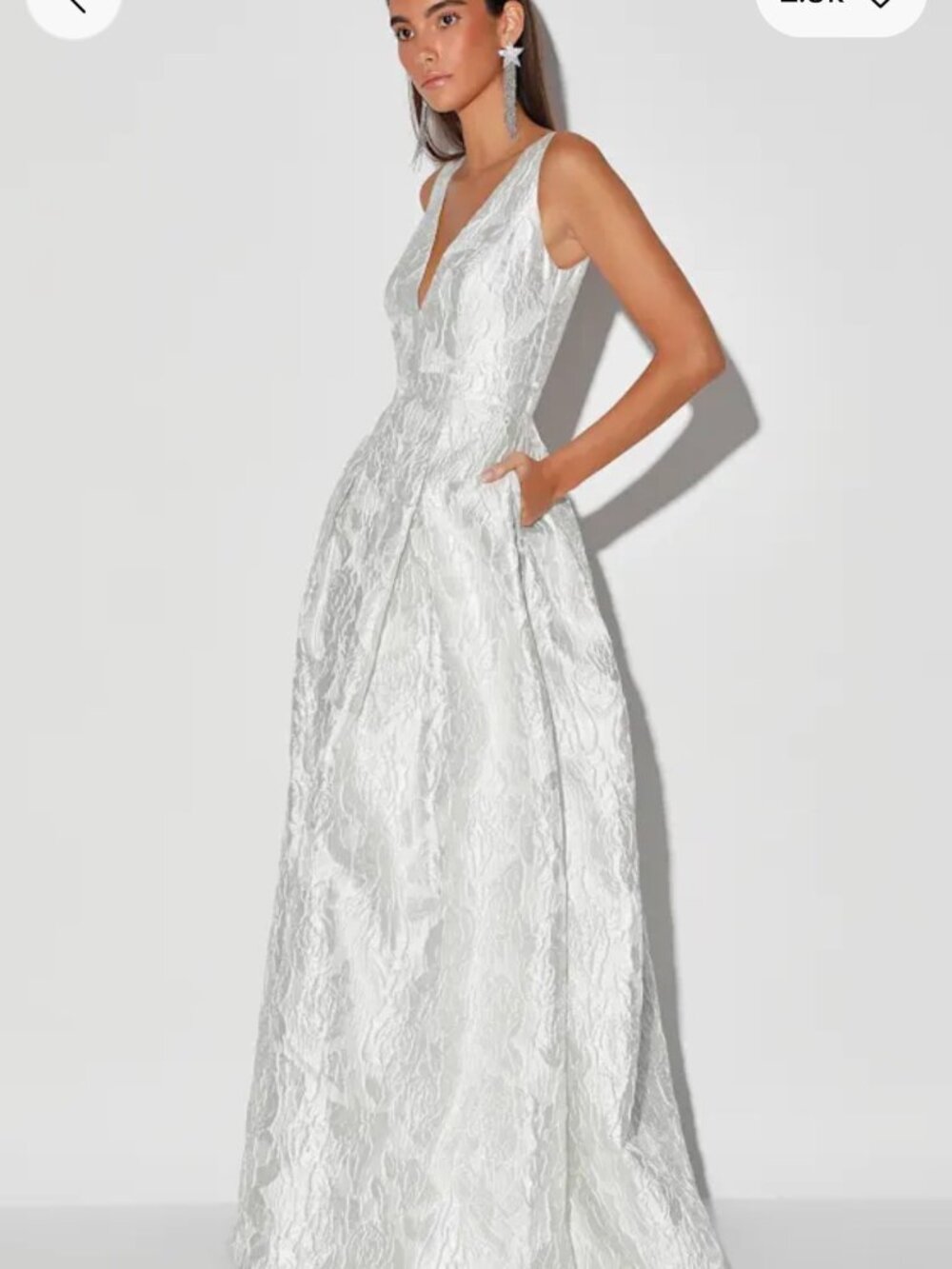 Lulus Lost In The Magic Ivory Metallic Jacquard Sleeveless Maxi Dress White - Picture 3 of 8